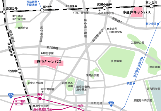 小金井・府中キャンパスの位置関係